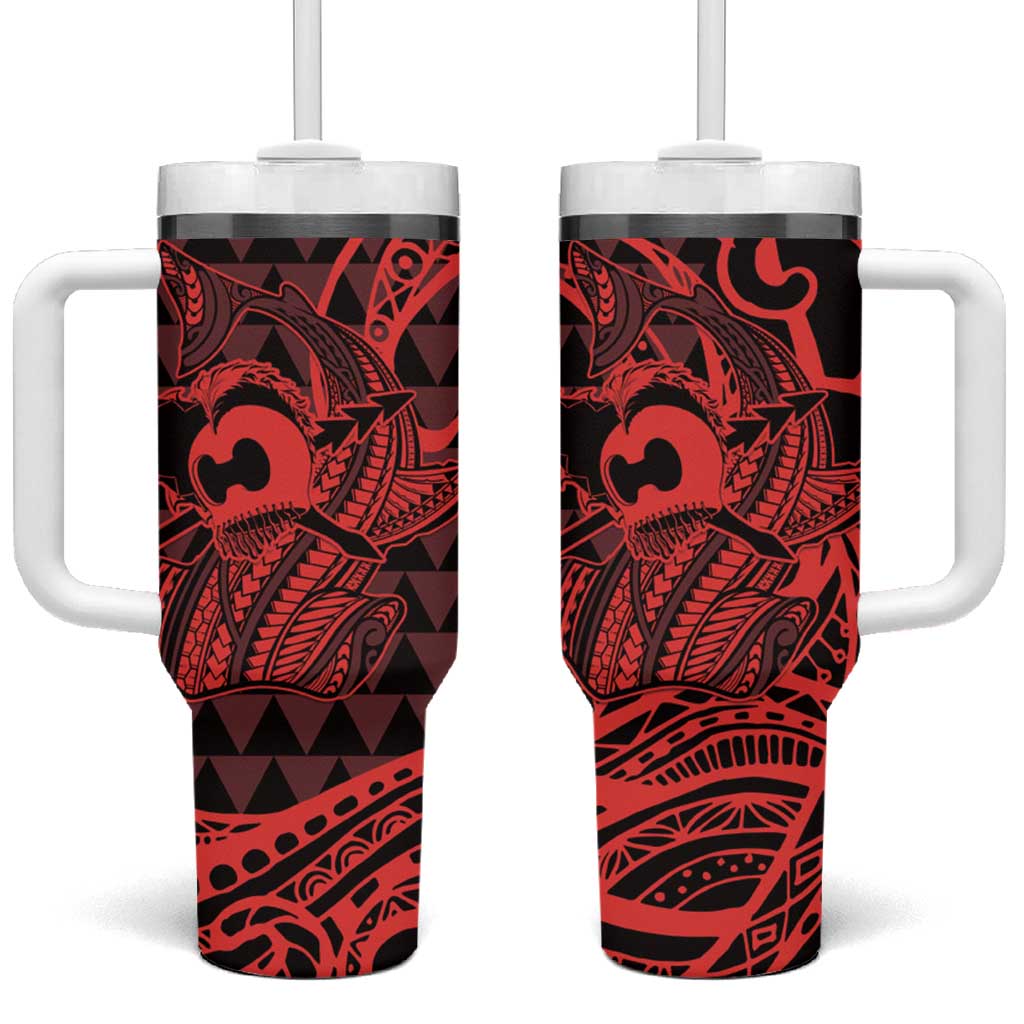 Koa Ikaika Warrior Helmet with Shark Tumbler With Handle Red Kakau Style LT9 One Size: 40 oz Red - Polynesian Pride