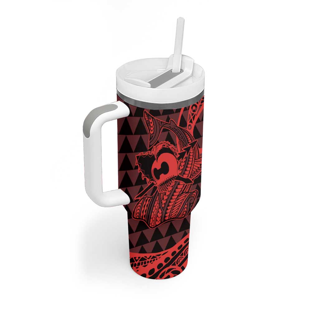 Koa Ikaika Warrior Helmet with Shark Tumbler With Handle Red Kakau Style LT9 - Polynesian Pride