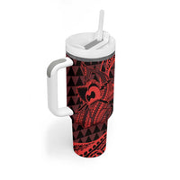 Koa Ikaika Warrior Helmet with Shark Tumbler With Handle Red Kakau Style LT9 - Polynesian Pride