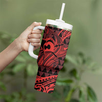 Koa Ikaika Warrior Helmet with Shark Tumbler With Handle Red Kakau Style LT9 - Polynesian Pride