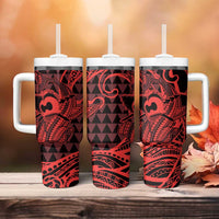 Koa Ikaika Warrior Helmet with Shark Tumbler With Handle Red Kakau Style LT9 - Polynesian Pride