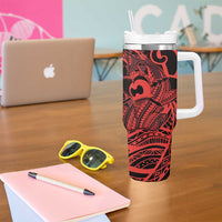 Koa Ikaika Warrior Helmet with Shark Tumbler With Handle Red Kakau Style LT9 - Polynesian Pride