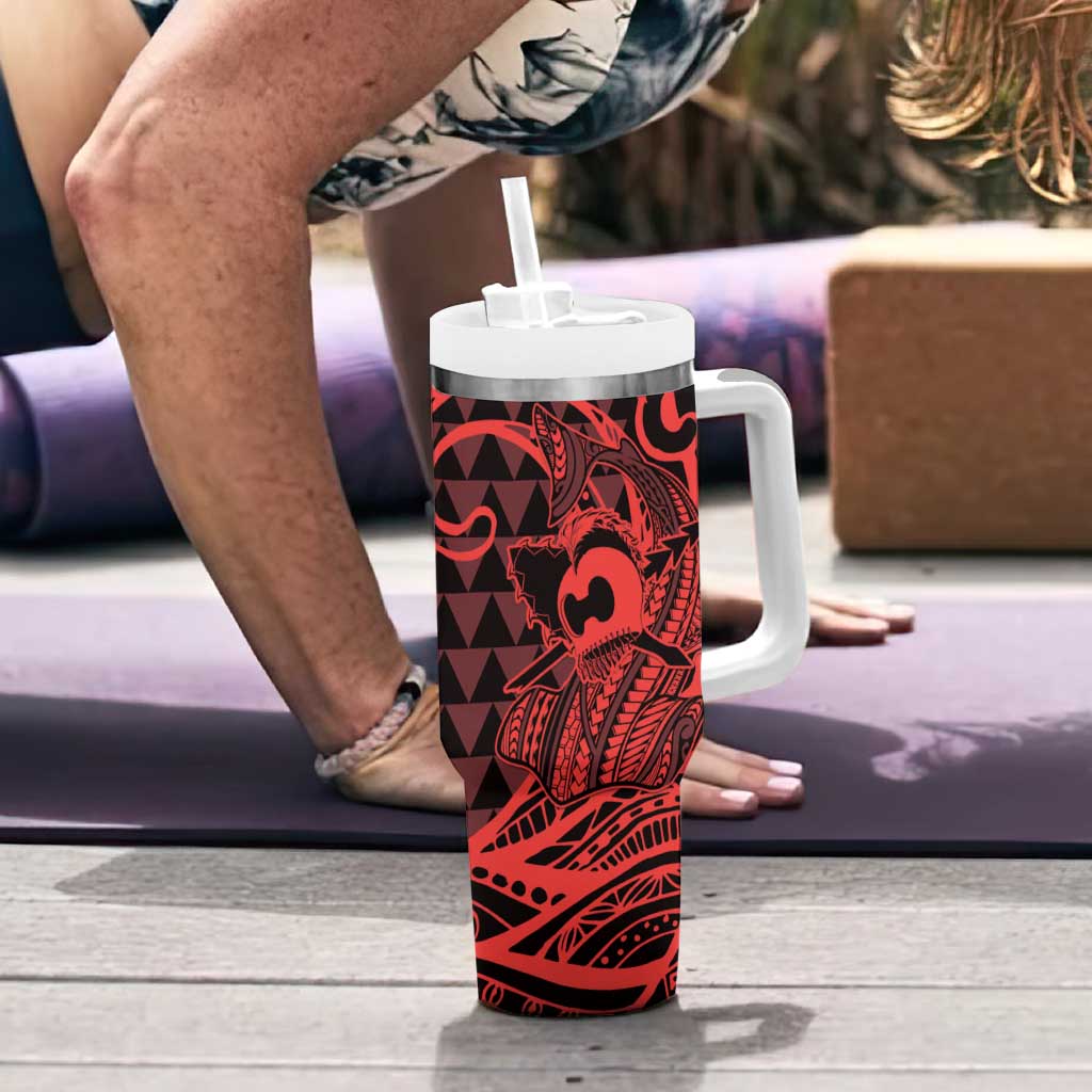 Koa Ikaika Warrior Helmet with Shark Tumbler With Handle Red Kakau Style LT9 - Polynesian Pride