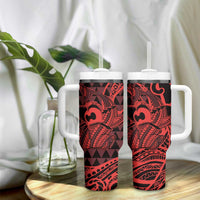 Koa Ikaika Warrior Helmet with Shark Tumbler With Handle Red Kakau Style LT9 - Polynesian Pride