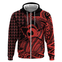 Koa Ikaika Warrior Helmet with Shark Zip Hoodie Red Kakau Style LT9 Zip Hoodie Red - Polynesian Pride