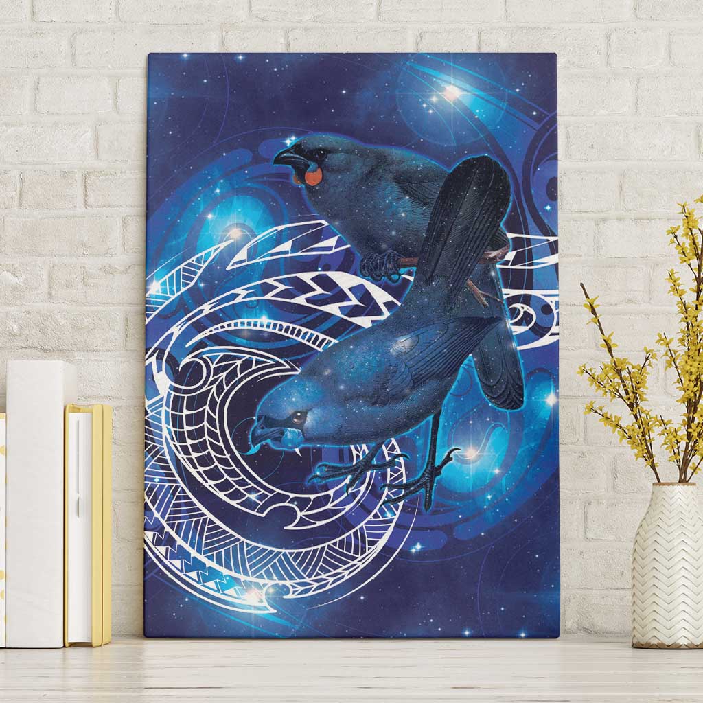 North Island Kokako and South Island Kokako Canvas Wall Art New Zealand Native Bird with Galaxy Vibe