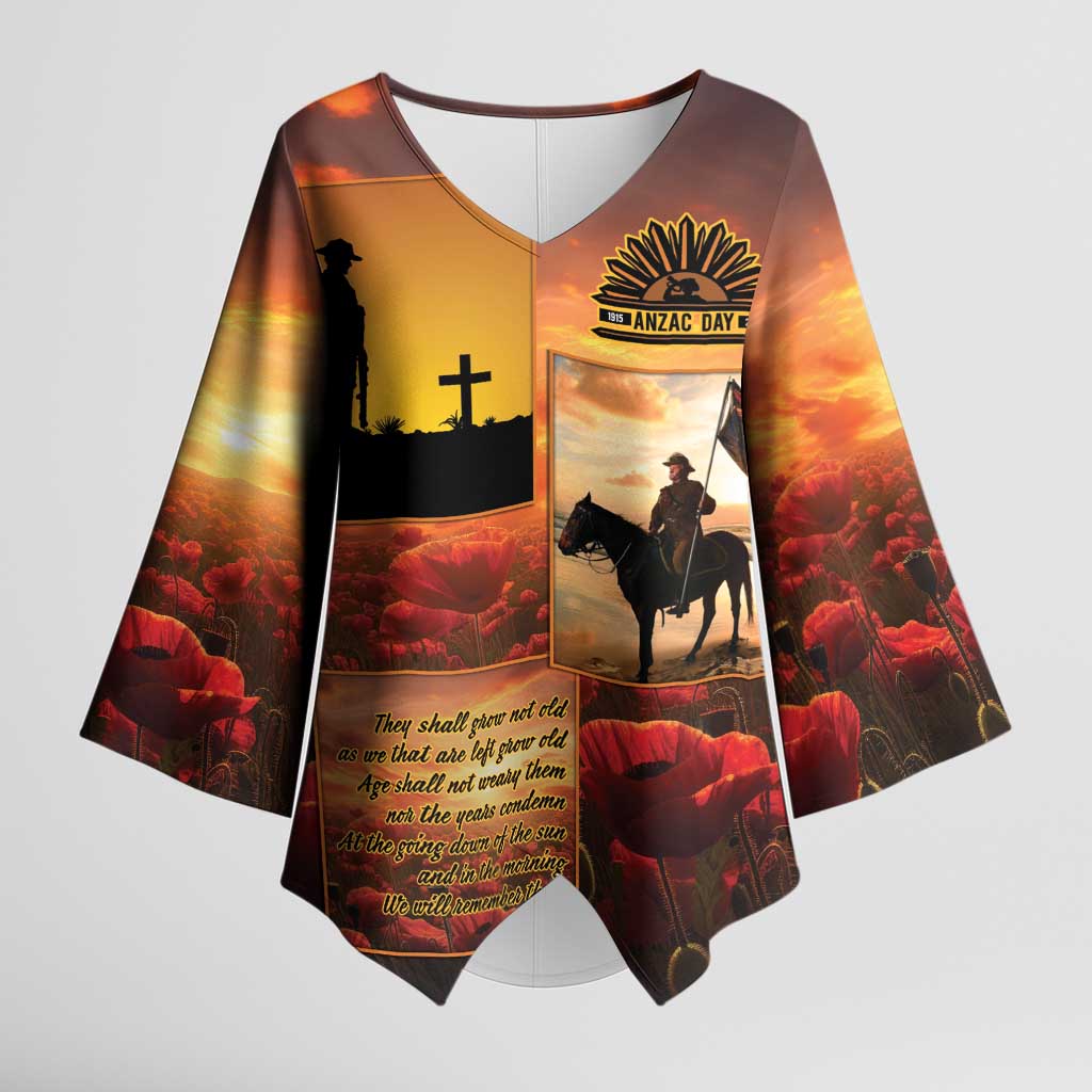 ANZAC Day Film Reel Lest We Forget Kimono Sleeve Blouse Australia NZ Memorial LT9 Female Red - Polynesian Pride