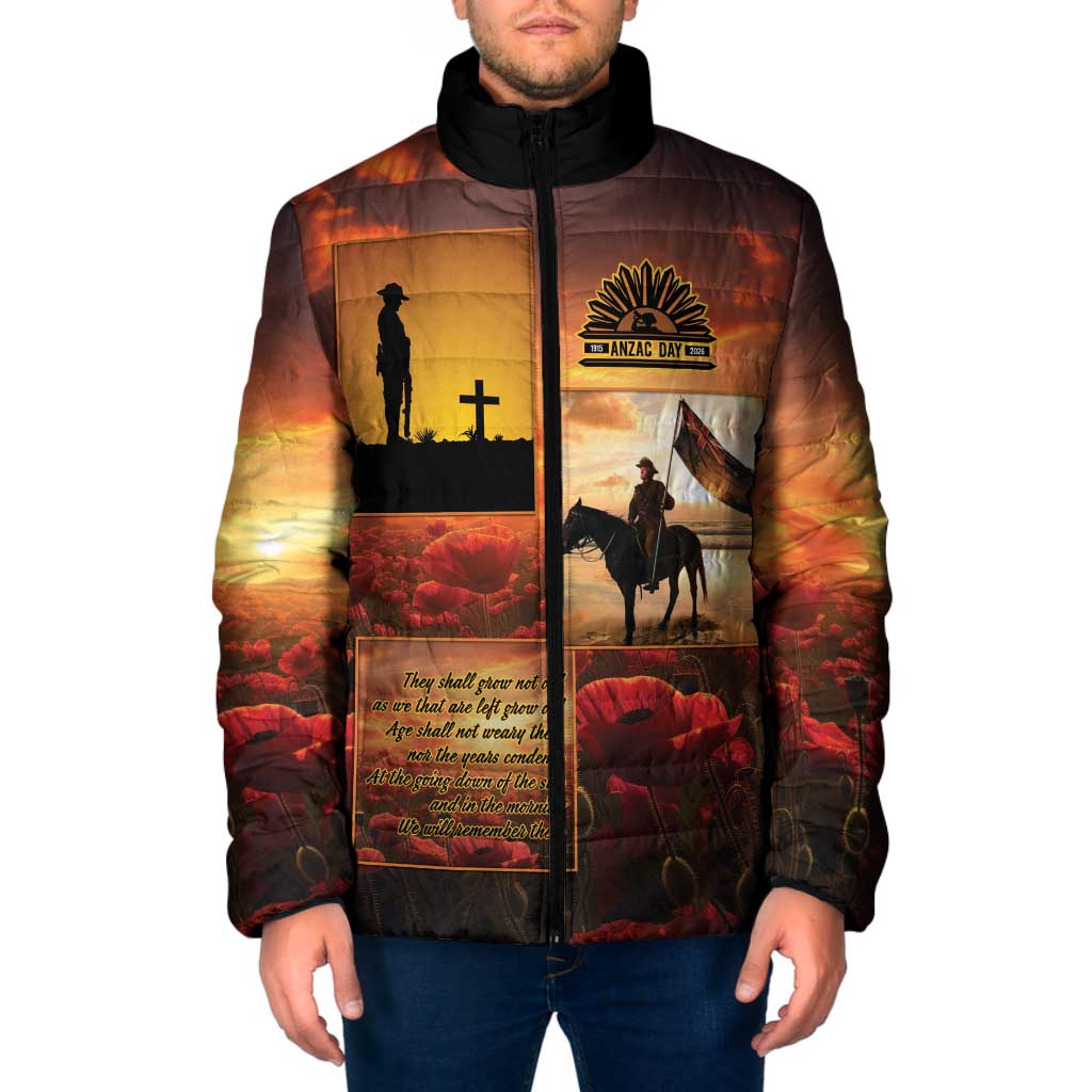 ANZAC Day Film Reel Lest We Forget Padded Jacket Australia NZ Memorial LT9 Men Red - Polynesian Pride