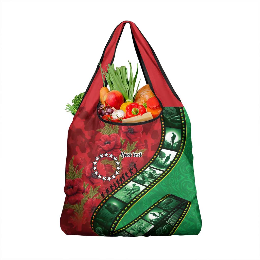 Personalised Cook Islands ANZAC 1915-2026 Filmstrip Grocery Bag Lest We Forget 25 April LT9 1-pack One Size Green - Polynesian Pride
