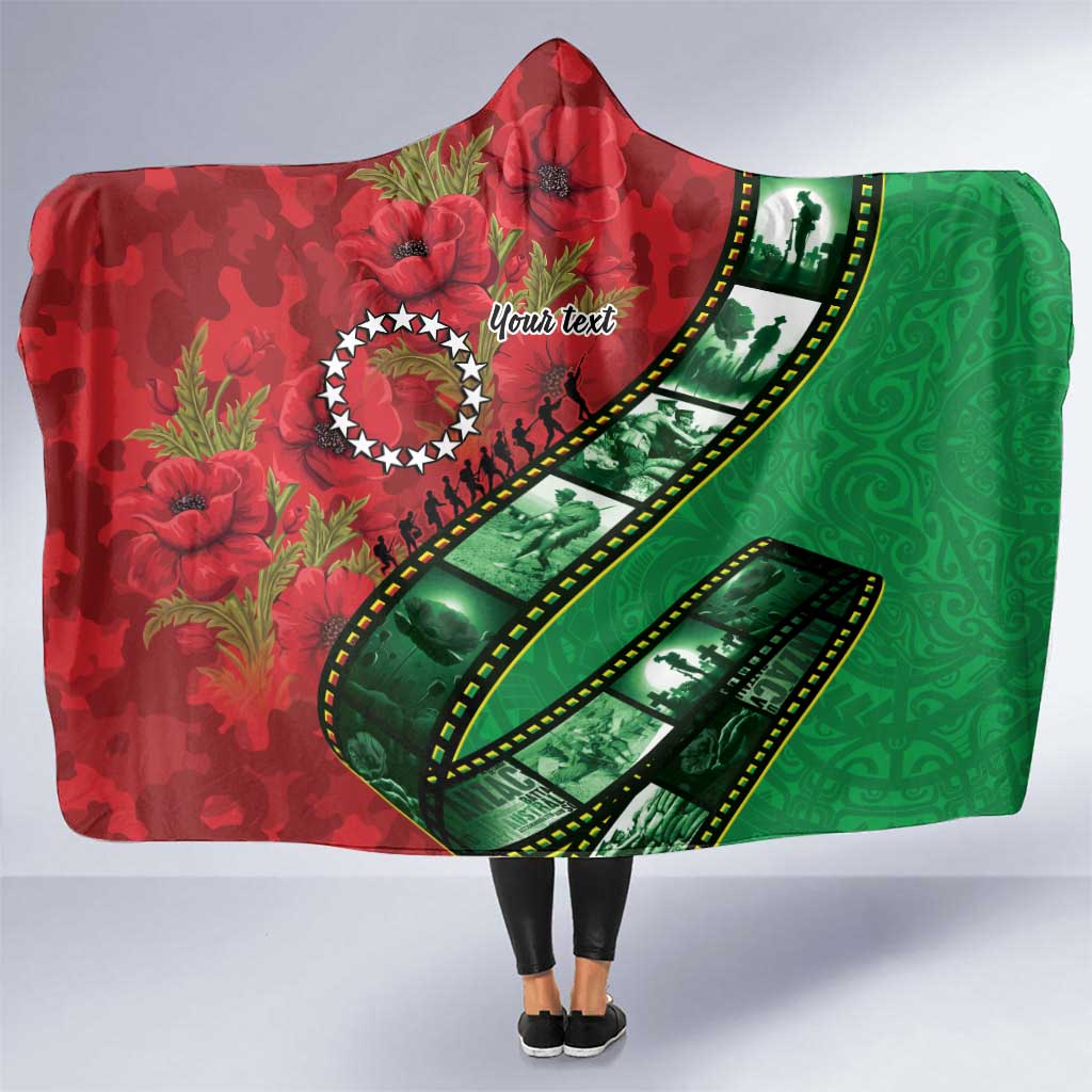 Personalised Cook Islands ANZAC 1915-2026 Filmstrip Hooded Blanket Lest We Forget 25 April LT9 One Size Green - Polynesian Pride