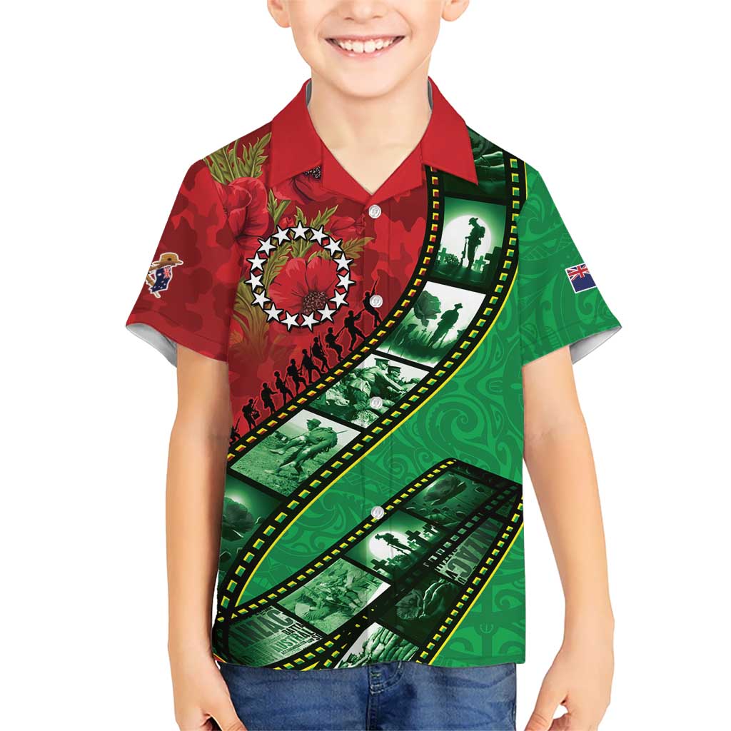 Personalised Cook Islands ANZAC 1915-2026 Filmstrip Kid Hawaiian Shirt Lest We Forget 25 April LT9 Kid Green - Polynesian Pride