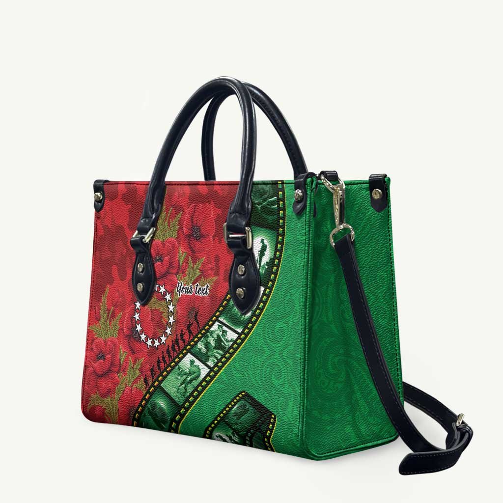 Personalised Cook Islands ANZAC 1915-2026 Filmstrip Leather Bag Lest We Forget 25 April LT9 Green - Polynesian Pride