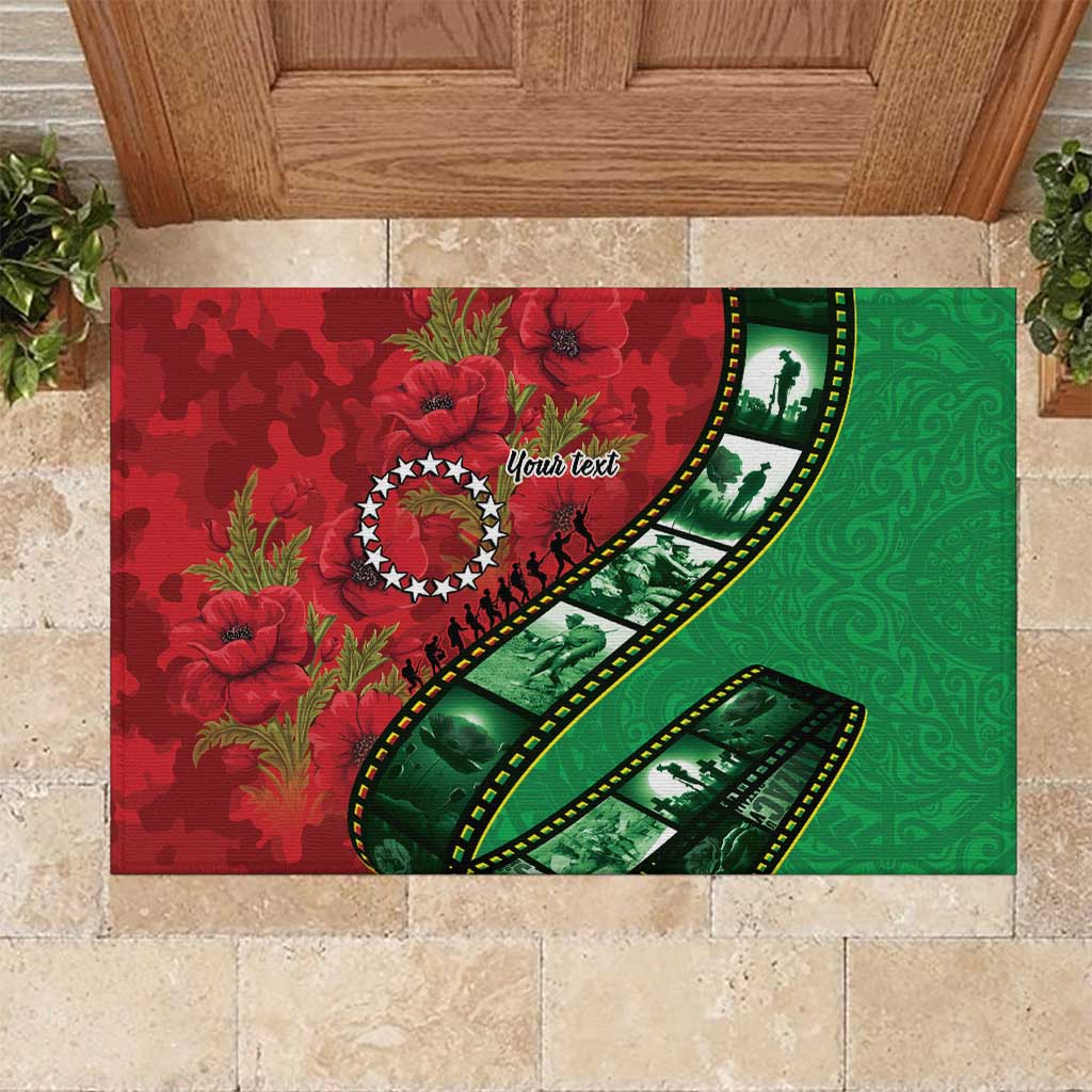 Personalised Cook Islands ANZAC 1915-2026 Filmstrip Rubber Doormat Lest We Forget 25 April LT9 Green - Polynesian Pride