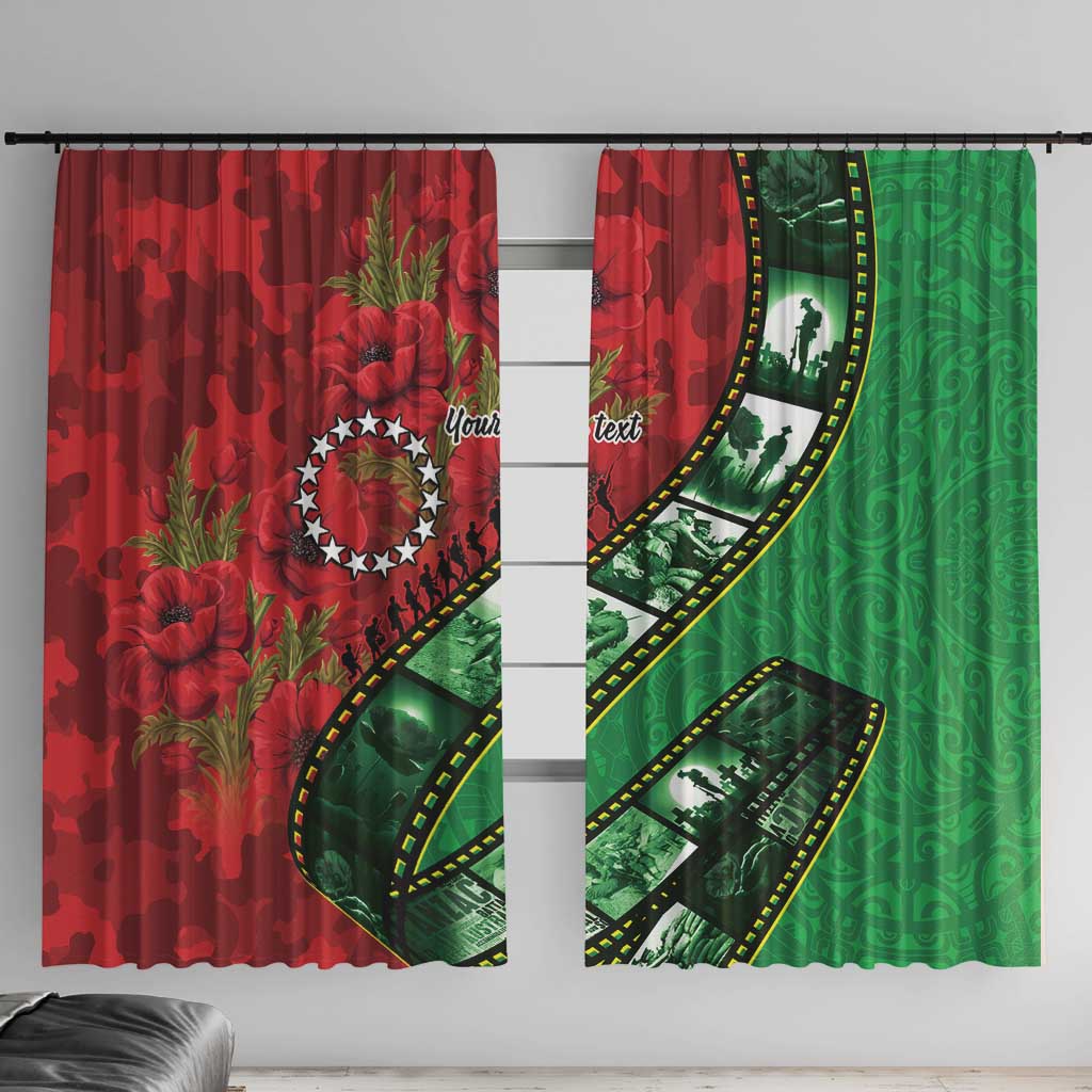 Personalised Cook Islands ANZAC 1915-2026 Filmstrip Window Curtain Lest We Forget 25 April LT9 With Hooks Green - Polynesian Pride