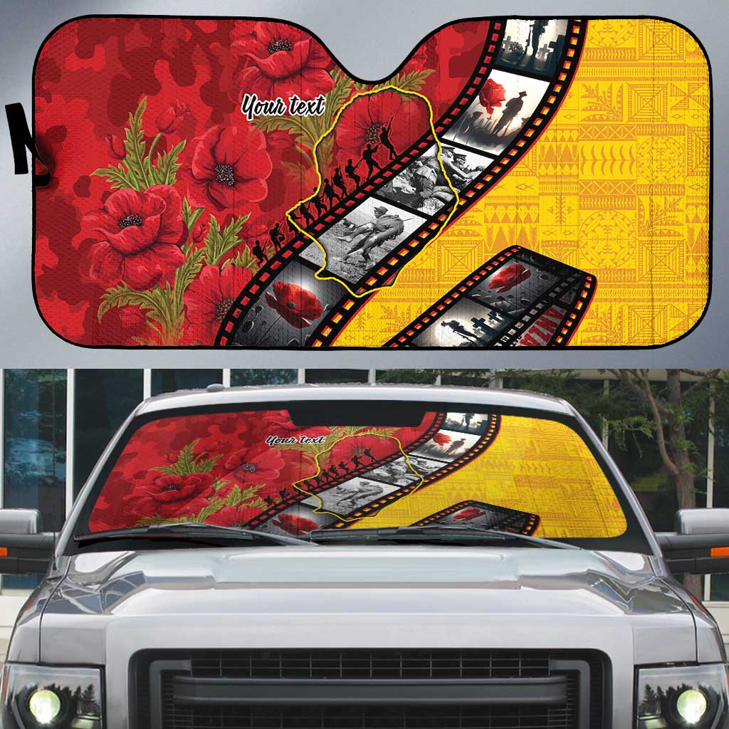 Personalised Niue ANZAC 1915-2026 Filmstrip Auto Sun Shade Lest We Forget 25 April LT9 Gold - Polynesian Pride