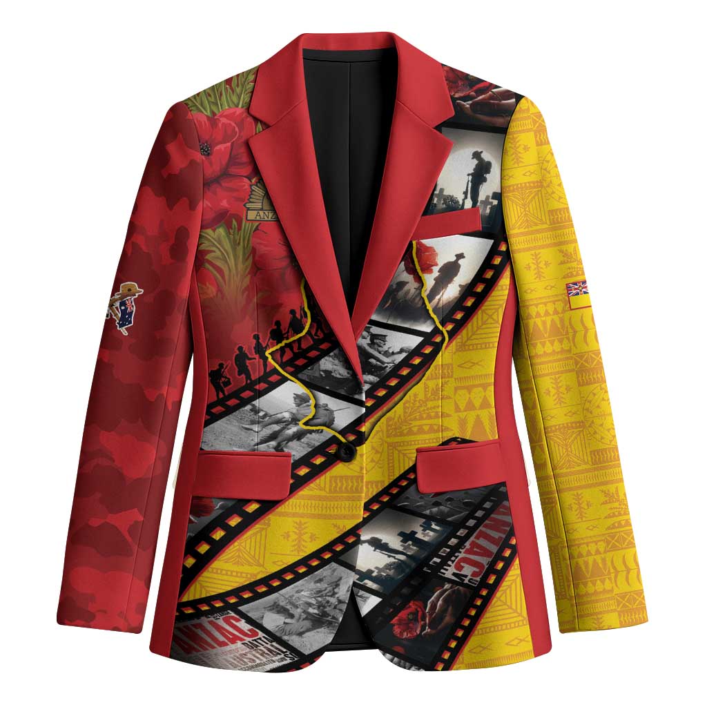 Personalised Niue ANZAC 1915-2026 Filmstrip Blazer Lest We Forget 25 April LT9 Unisex Gold - Polynesian Pride
