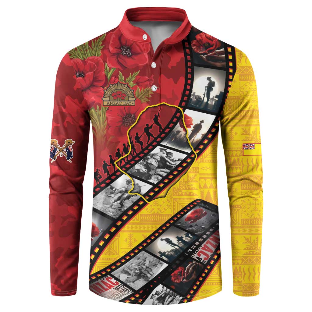 Personalised Niue ANZAC 1915-2026 Filmstrip Button Sweatshirt Lest We Forget 25 April LT9 Gold - Polynesian Pride