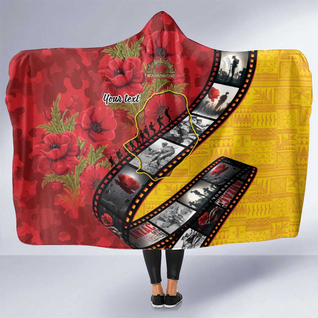 Personalised Niue ANZAC 1915-2026 Filmstrip Hooded Blanket Lest We Forget 25 April LT9 One Size Gold - Polynesian Pride