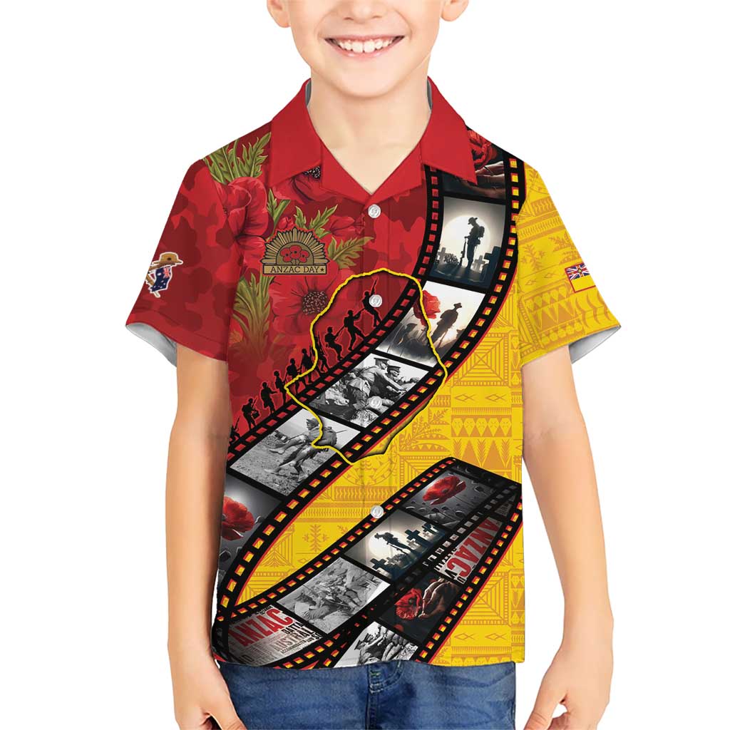Personalised Niue ANZAC 1915-2026 Filmstrip Kid Hawaiian Shirt Lest We Forget 25 April LT9 Kid Gold - Polynesian Pride