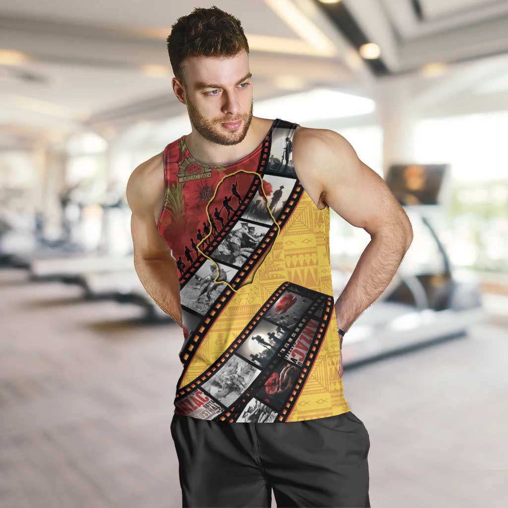 Personalised Niue ANZAC 1915-2026 Filmstrip Men Tank Top Lest We Forget 25 April LT9 Gold - Polynesian Pride
