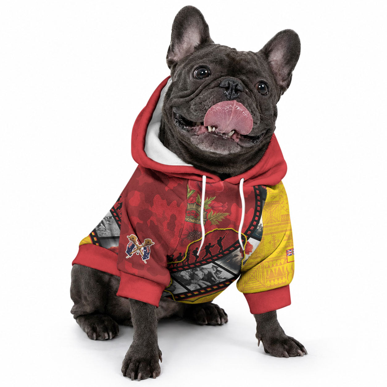 Personalised Niue ANZAC 1915-2026 Filmstrip Pet Hoodie Lest We Forget 25 April LT9 - Polynesian Pride