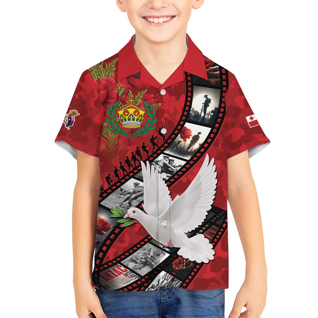 Personalised Tonga ANZAC 1915-2026 Filmstrip Kid Hawaiian Shirt Lest We Forget 25 April LT9 Kid Red - Polynesian Pride