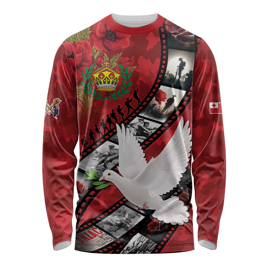 Personalised Tonga ANZAC 1915-2026 Filmstrip Long Sleeve Shirt Lest We Forget 25 April LT9 Unisex Red - Polynesian Pride