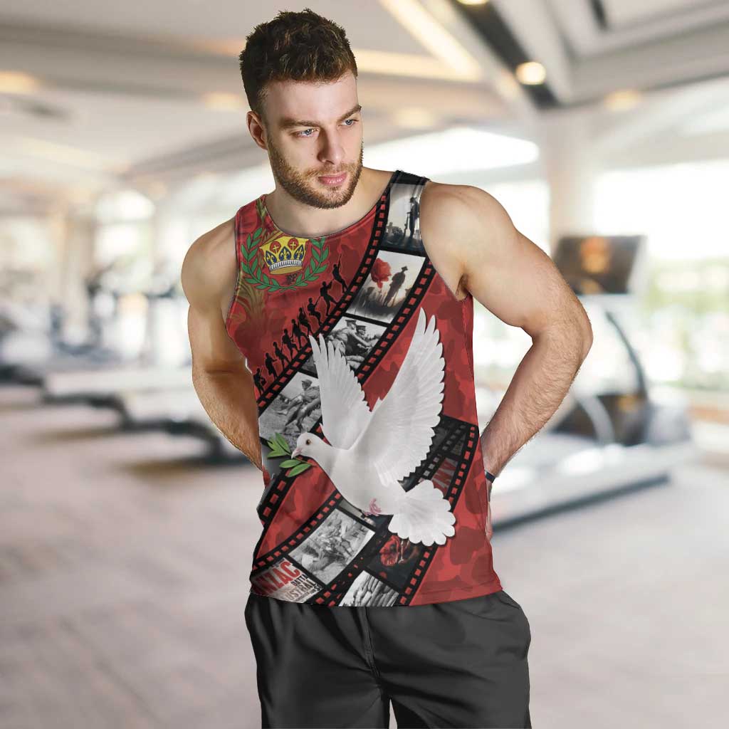 Personalised Tonga ANZAC 1915-2026 Filmstrip Men Tank Top Lest We Forget 25 April LT9 Red - Polynesian Pride