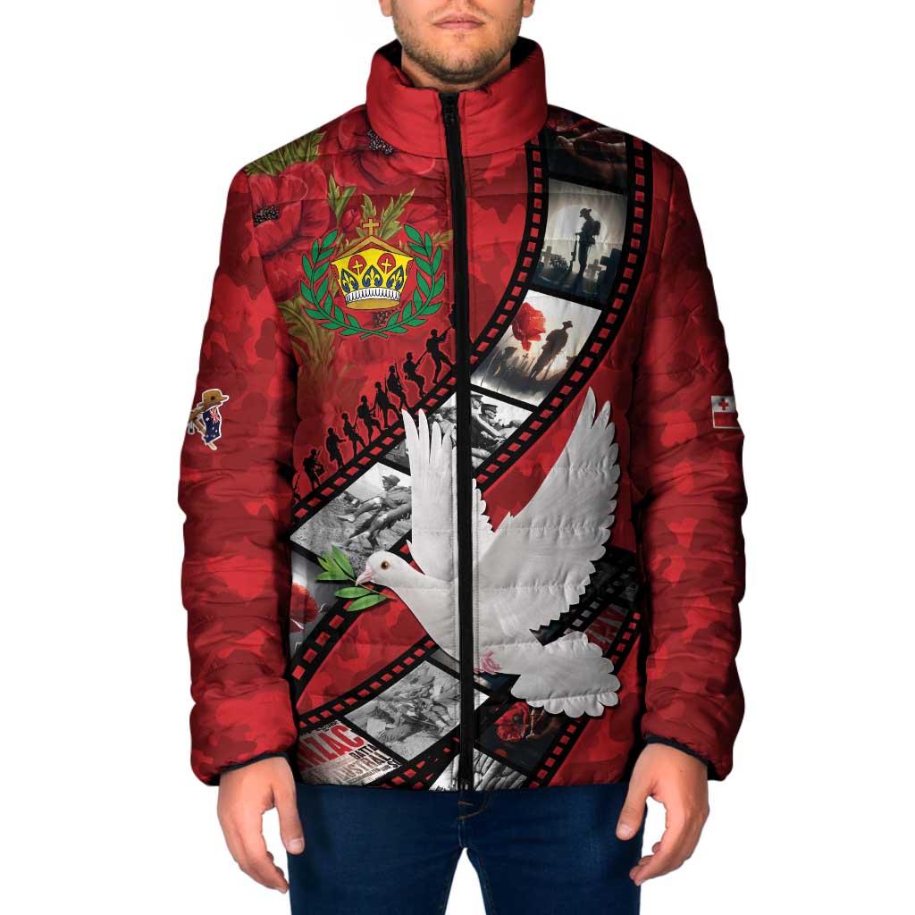 Personalised Tonga ANZAC 1915-2026 Filmstrip Padded Jacket Lest We Forget 25 April LT9 Men Red - Polynesian Pride