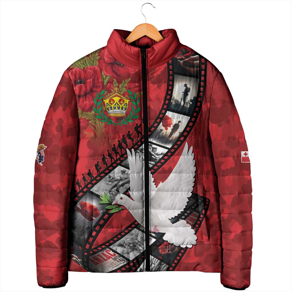 Personalised Tonga ANZAC 1915-2026 Filmstrip Padded Jacket Lest We Forget 25 April LT9 - Polynesian Pride
