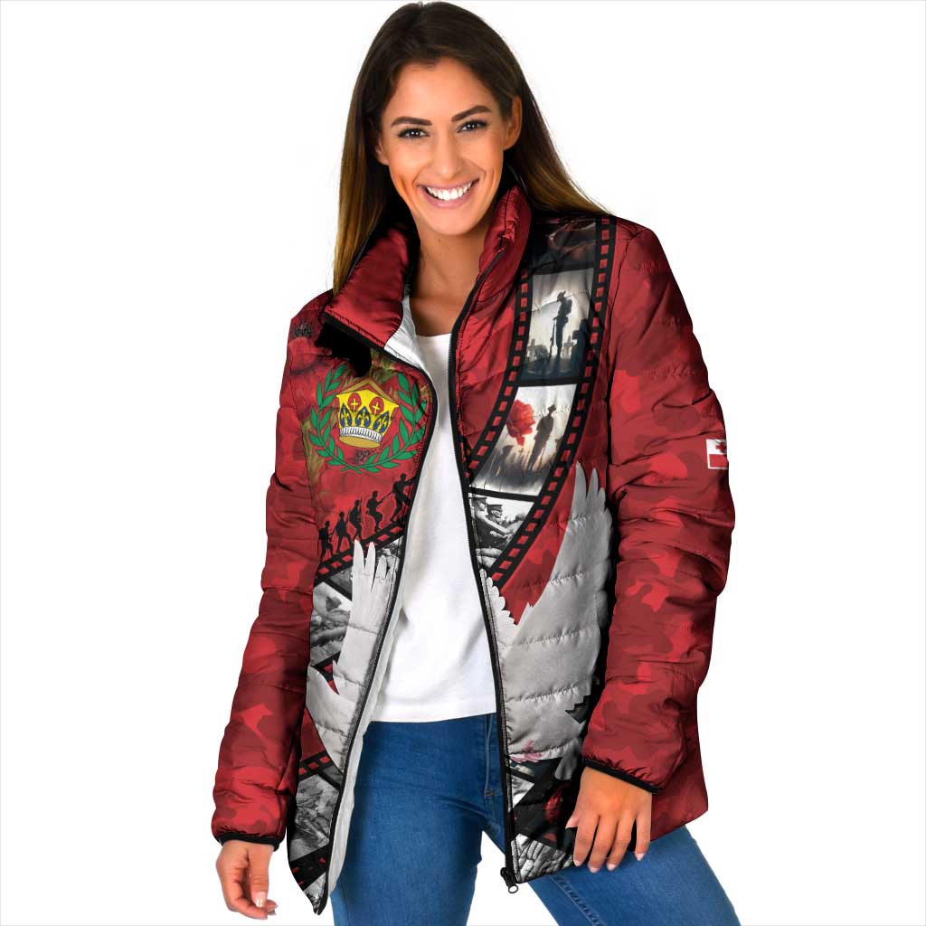 Personalised Tonga ANZAC 1915-2026 Filmstrip Padded Jacket Lest We Forget 25 April LT9 Women Red - Polynesian Pride