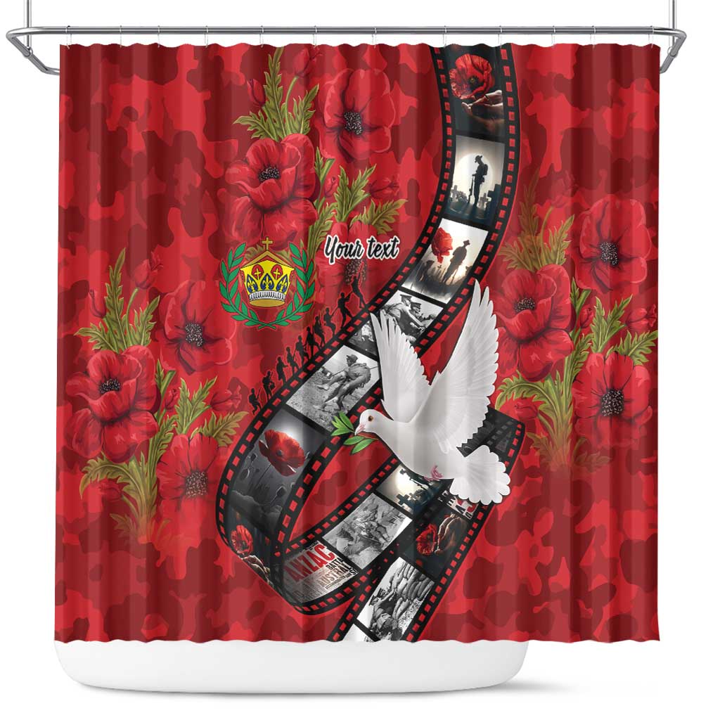 Personalised Tonga ANZAC 1915-2026 Filmstrip Shower Curtain Lest We Forget 25 April LT9 Red - Polynesian Pride