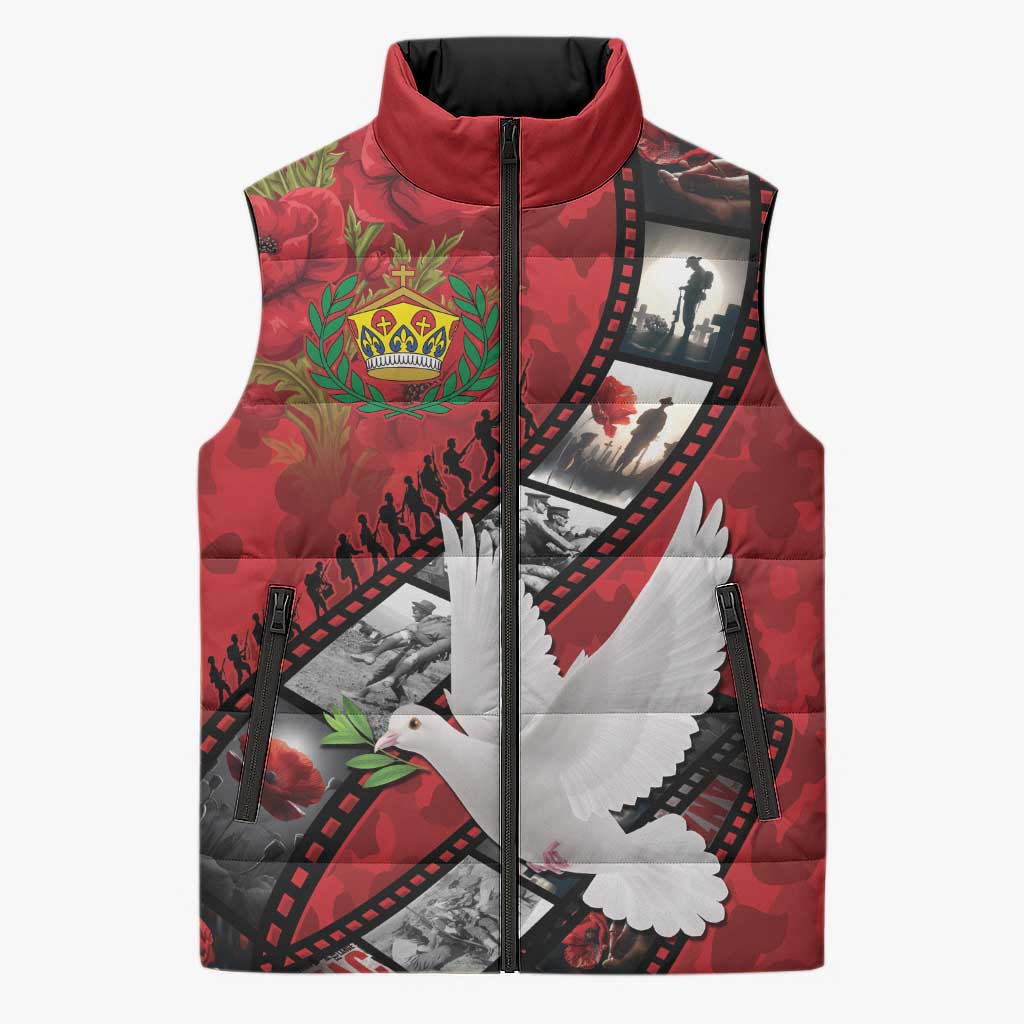 Personalised Tonga ANZAC 1915-2026 Filmstrip Sleeveless Puffer Jacket Lest We Forget 25 April LT9 Unisex Red - Polynesian Pride