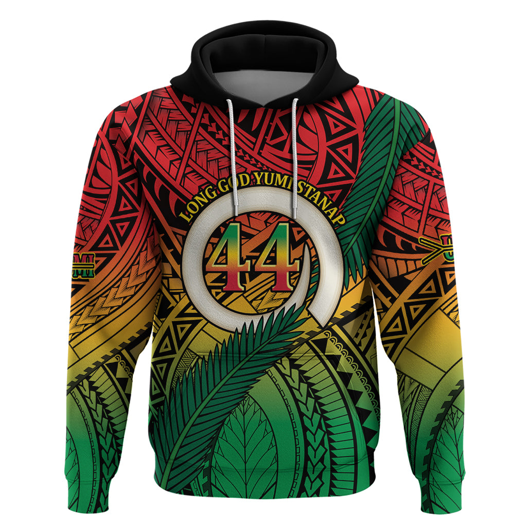 Personalised Vanuatu Yumi 44th Indipendens Dei Hoodie Vanuatuan Broad Tusk with Polynesian Tribal