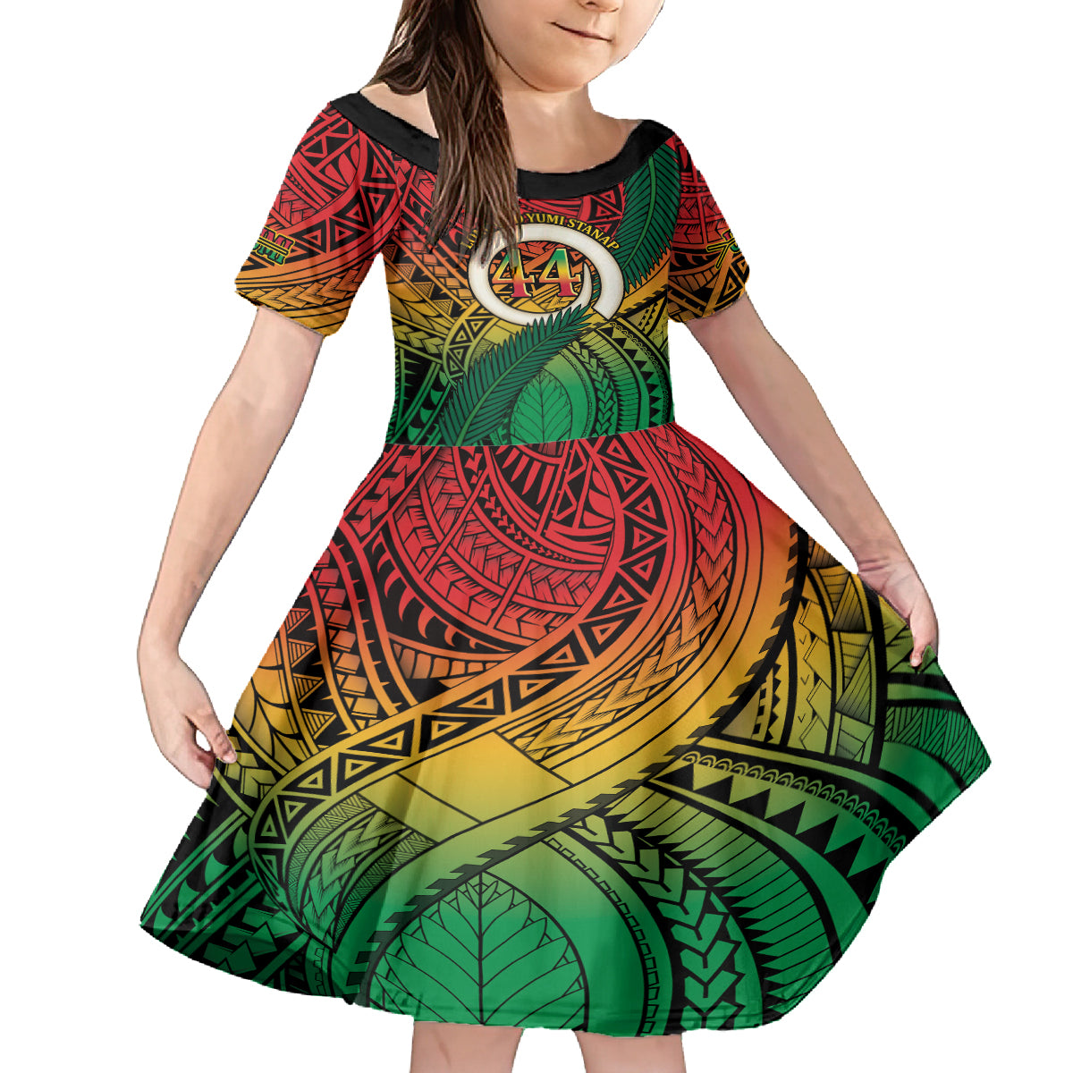Personalised Vanuatu Yumi 44th Indipendens Dei Kid Short Sleeve Dress Vanuatuan Broad Tusk with Polynesian Tribal LT9 KID Reggae - Polynesian Pride