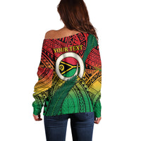Personalised Vanuatu Yumi 44th Indipendens Dei Off Shoulder Sweater Vanuatuan Broad Tusk with Polynesian Tribal LT9 - Polynesian Pride