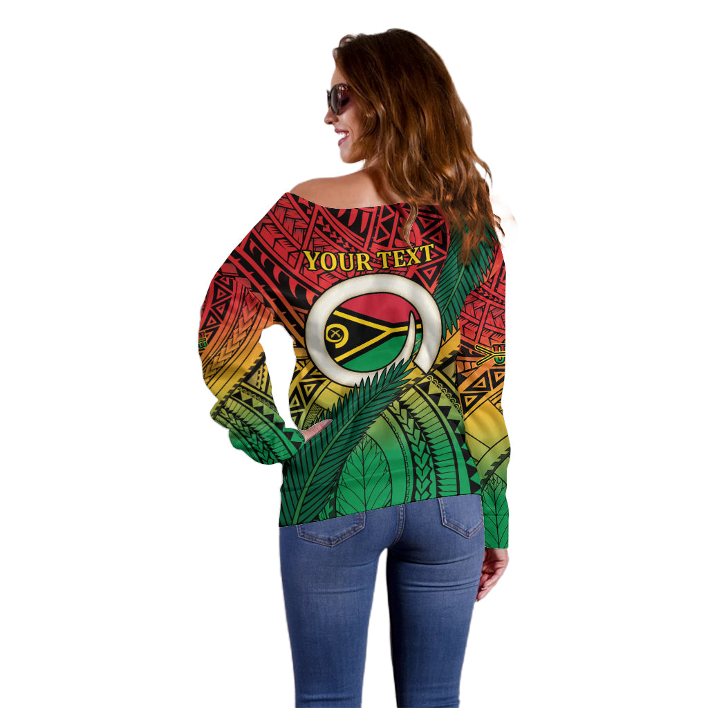 Personalised Vanuatu Yumi 44th Indipendens Dei Off Shoulder Sweater Vanuatuan Broad Tusk with Polynesian Tribal LT9 - Polynesian Pride