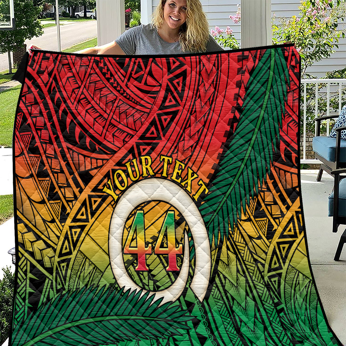 Personalised Vanuatu Yumi 44th Indipendens Dei Quilt Vanuatuan Broad Tusk with Polynesian Tribal