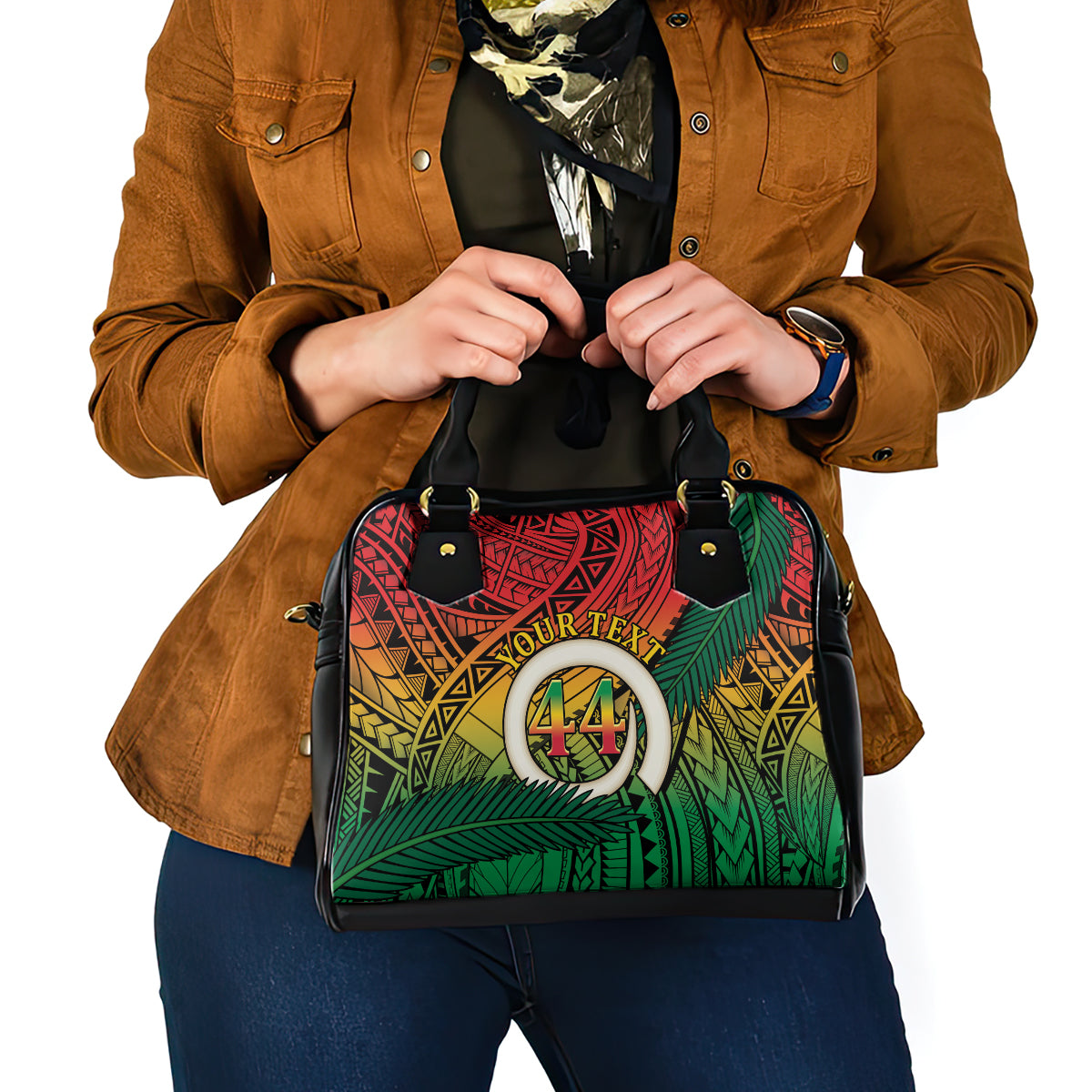 Personalised Vanuatu Yumi 44th Indipendens Dei Shoulder Handbag Vanuatuan Broad Tusk with Polynesian Tribal LT9 - Polynesian Pride