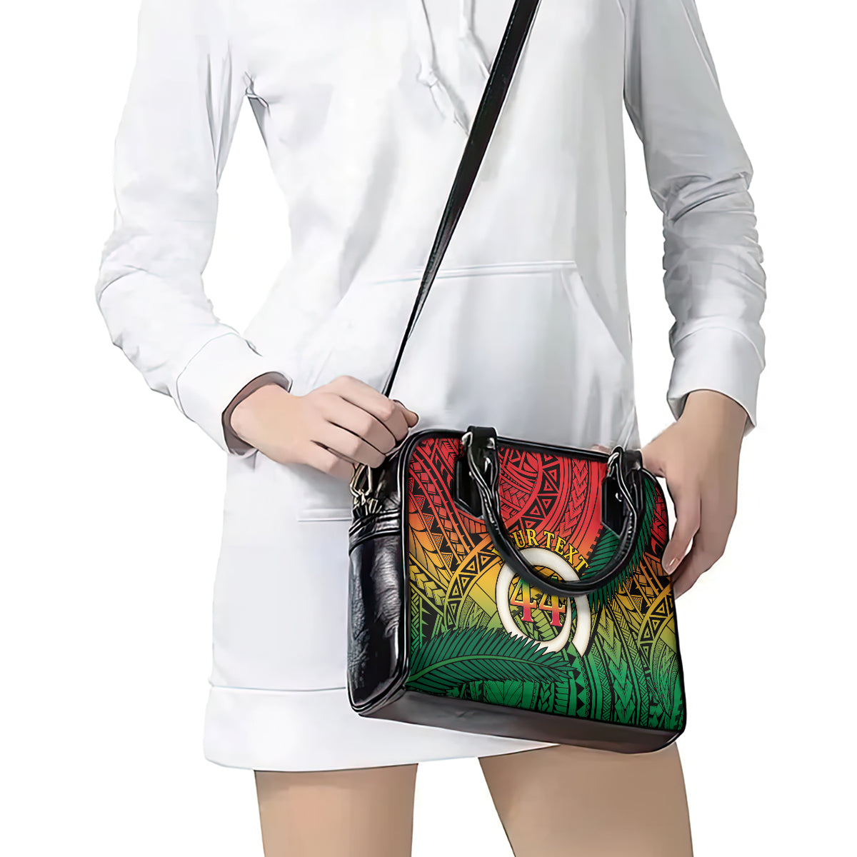 Personalised Vanuatu Yumi 44th Indipendens Dei Shoulder Handbag Vanuatuan Broad Tusk with Polynesian Tribal LT9 - Polynesian Pride