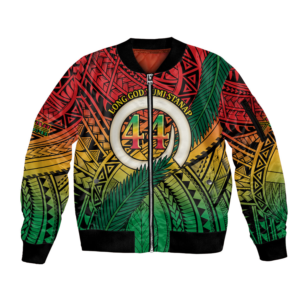Personalised Vanuatu Yumi 44th Indipendens Dei Sleeve Zip Bomber Jacket Vanuatuan Broad Tusk with Polynesian Tribal LT9 Unisex Reggae - Polynesian Pride