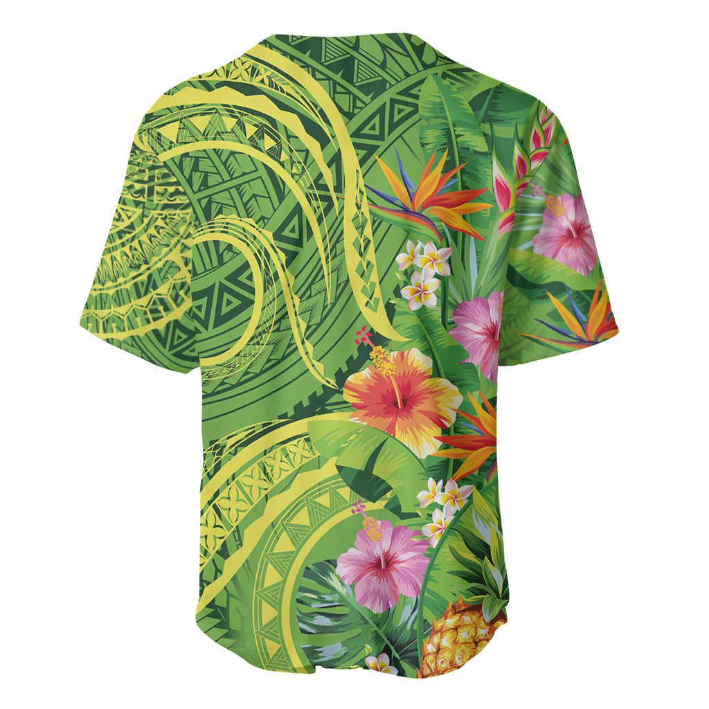 Polynesian Tribal Flower Tattoo Baseball Jersey Special Lime Green Vibe LT9 - Polynesian Pride