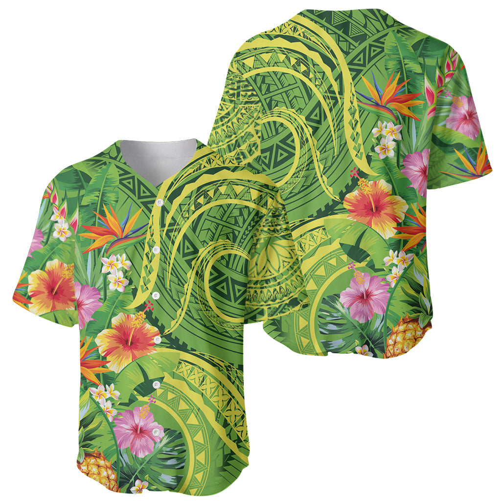 Polynesian Tribal Flower Tattoo Baseball Jersey Special Lime Green Vibe LT9 - Polynesian Pride