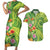 Polynesian Tribal Flower Tattoo Couples Matching Short Sleeve Bodycon Dress and Hawaiian Shirt Special Lime Green Vibe