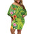 Polynesian Tribal Flower Tattoo Family Matching Off Shoulder Short Dress and Hawaiian Shirt Special Lime Green Vibe