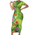 Polynesian Tribal Flower Tattoo Family Matching Short Sleeve Bodycon Dress and Hawaiian Shirt Special Lime Green Vibe