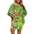 Polynesian Tribal Flower Tattoo Off Shoulder Short Dress Special Lime Green Vibe