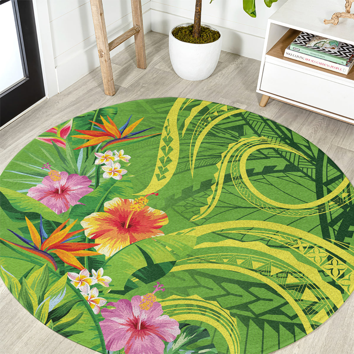 Polynesian Tribal Flower Tattoo Round Carpet Special Lime Green Vibe LT9 Lime Green - Polynesian Pride