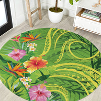 Polynesian Tribal Flower Tattoo Round Carpet Special Lime Green Vibe LT9 Lime Green - Polynesian Pride