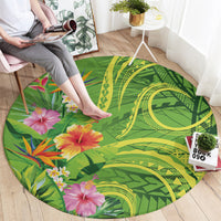 Polynesian Tribal Flower Tattoo Round Carpet Special Lime Green Vibe LT9 - Polynesian Pride